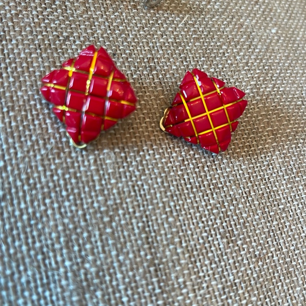 Retro Red Gold 70’s Clip On Earrings square